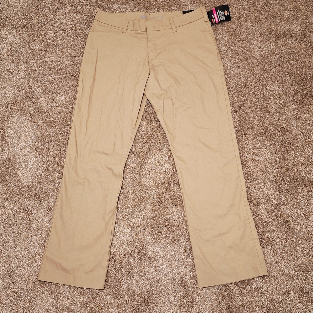 Womens Dickies Curvy Fit Flex Twill Work Pant Straight Leg Size 14 Khaki Tan NWT